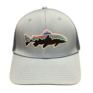 Patagonia Fish Logo Trucker Hat Blue Mesh Cap Adjustable Snapback Fishing